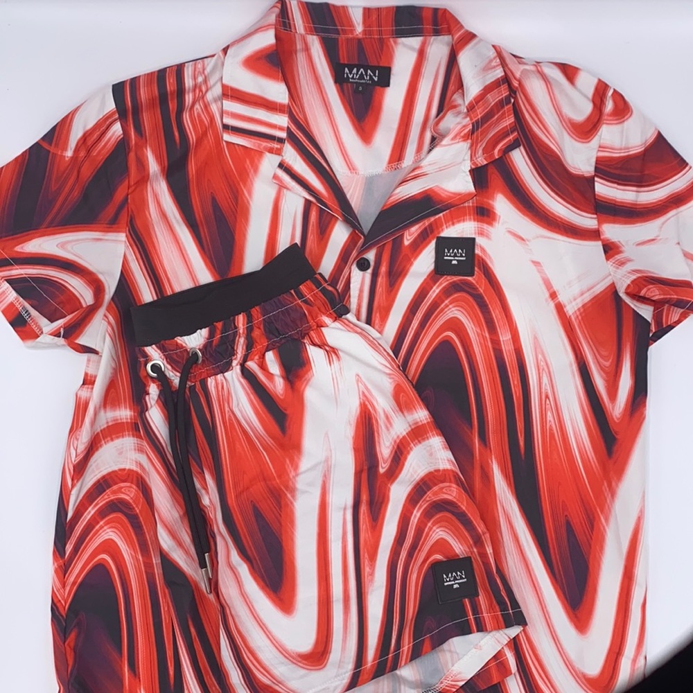 Regular Fit Marble Shirt & Swim Short Set